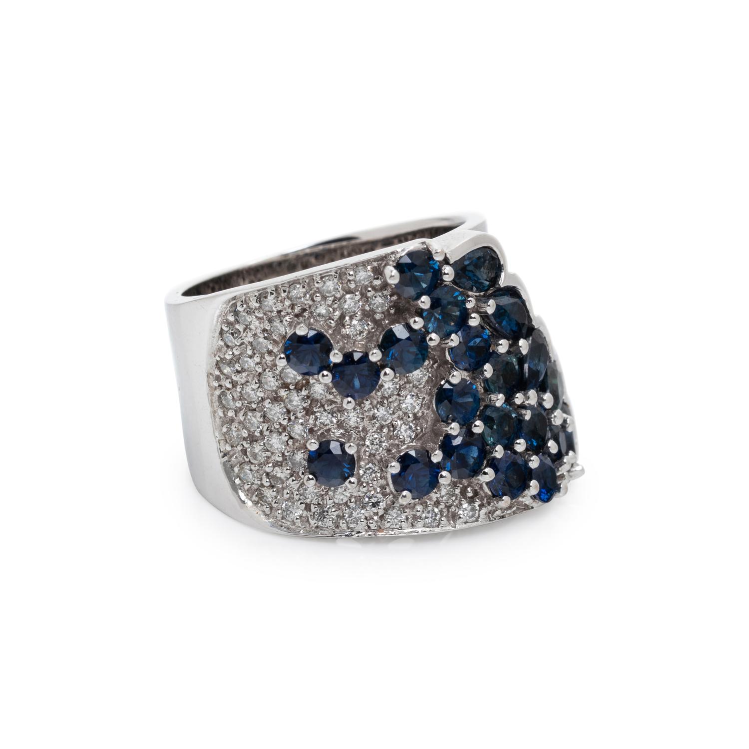 SONIA B., SYNTHETIC SAPPHIRE AND DIAMOND RING