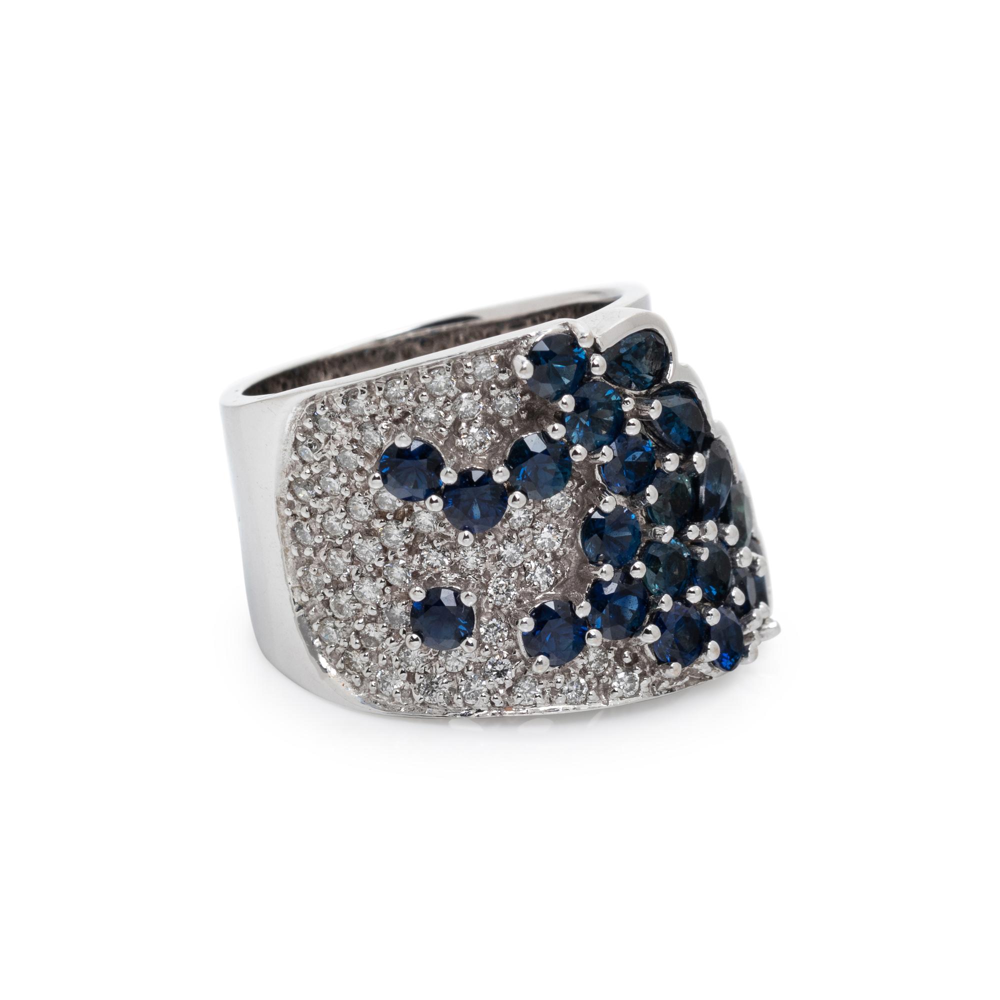 SONIA B., SYNTHETIC SAPPHIRE AND DIAMOND RING