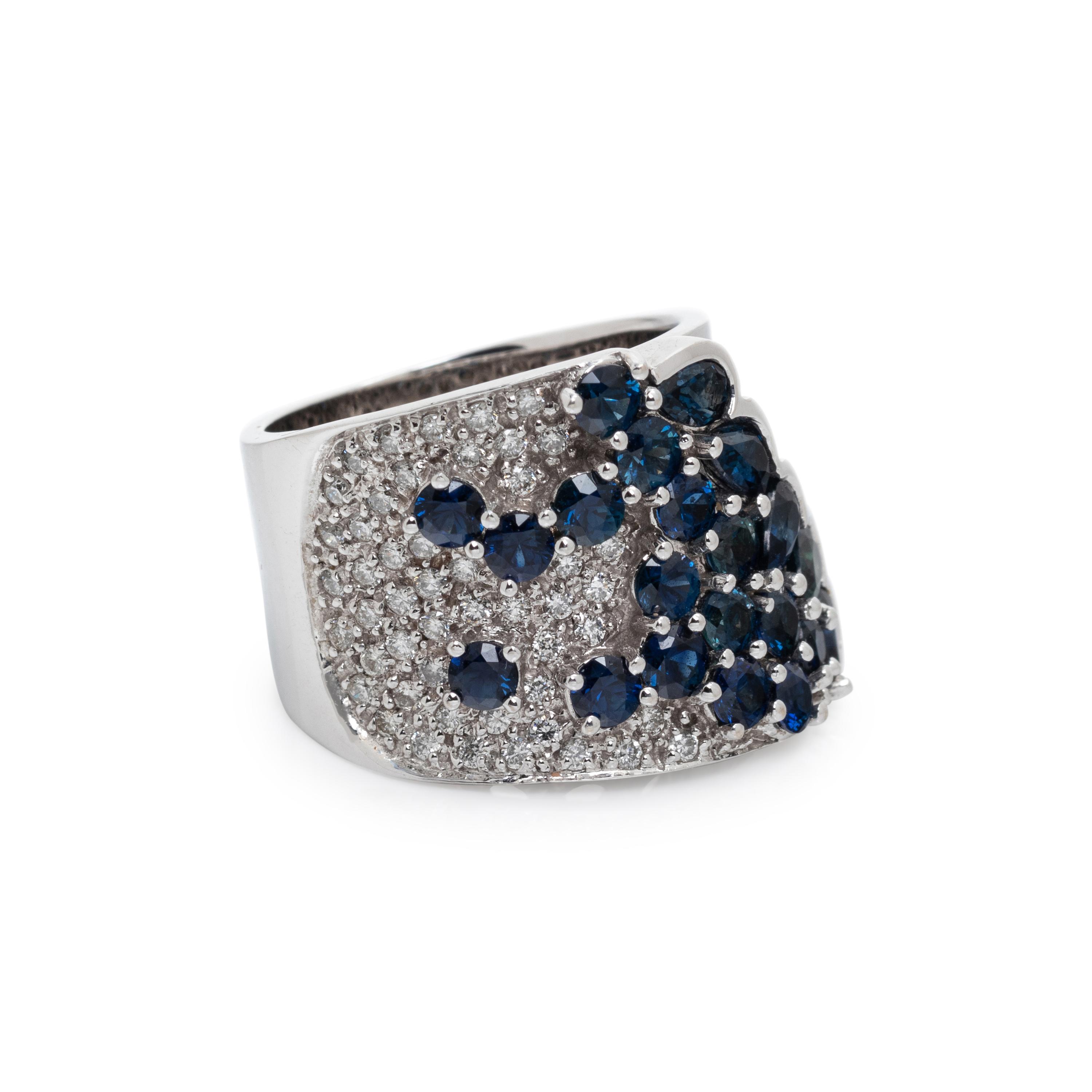 SONIA B., SYNTHETIC SAPPHIRE AND DIAMOND RING