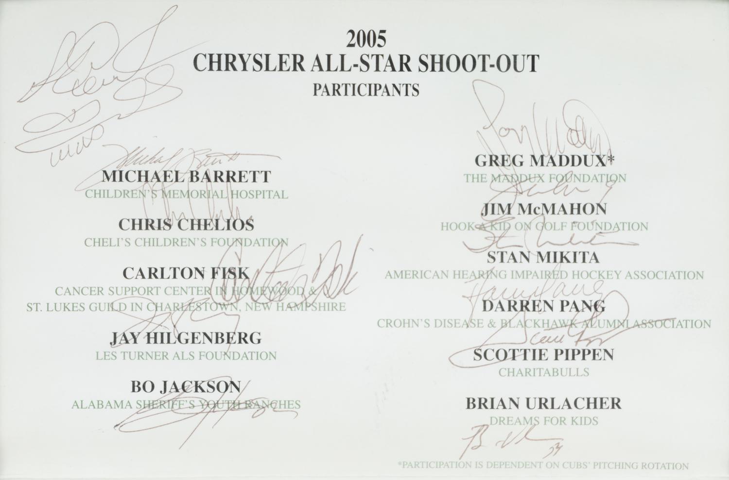 A 2005 Chrysler All-Star Shoot-Out Multi Signed Autograph Program Sheet Featuring Multiple Chicago Sports Legends Including Scottie Pippen, Greg Maddux and Bo Jackson,