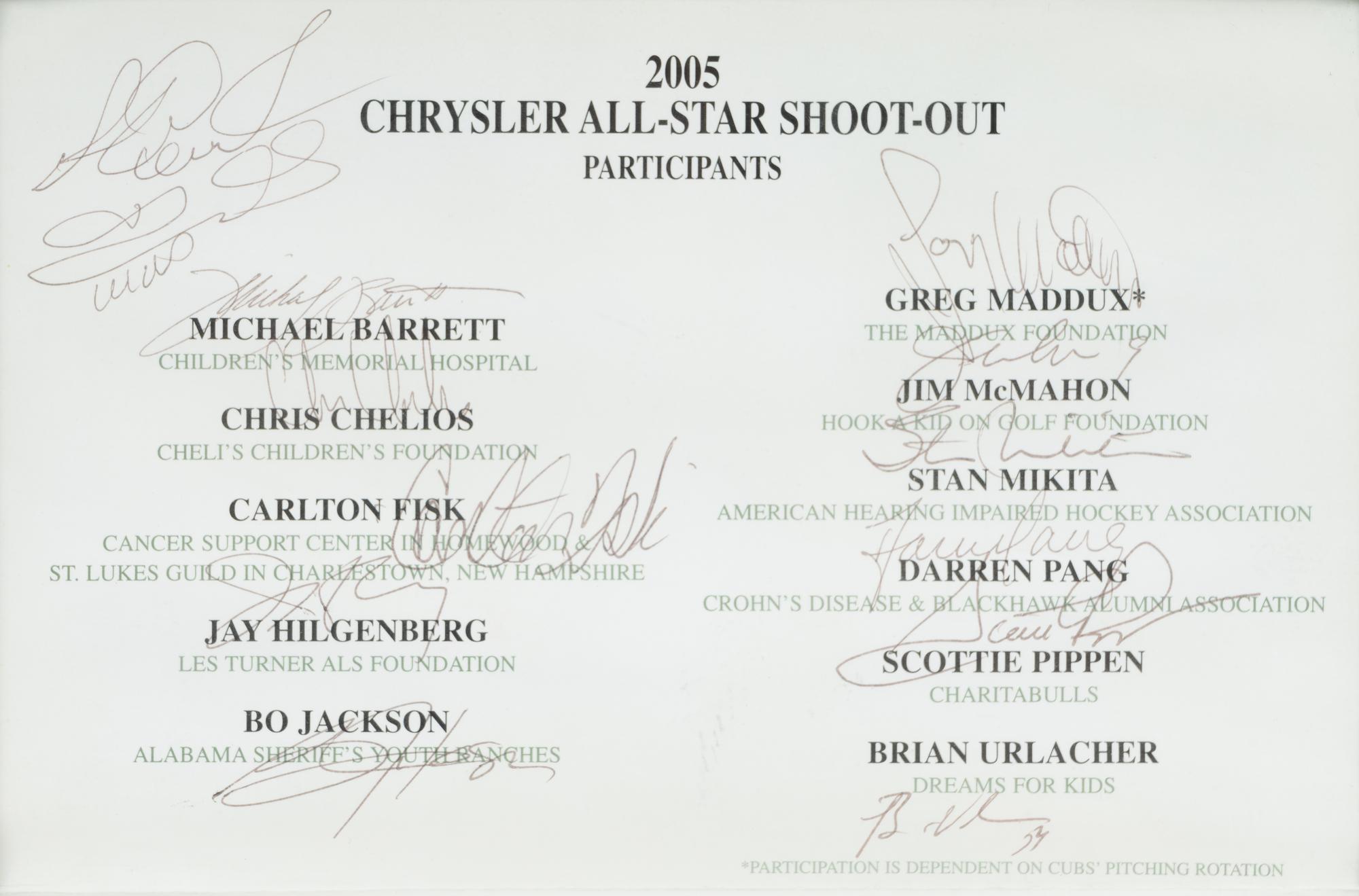 A 2005 Chrysler All-Star Shoot-Out Multi Signed Autograph Program Sheet Featuring Multiple Chicago Sports Legends Including Scottie Pippen, Greg Maddux and Bo Jackson,