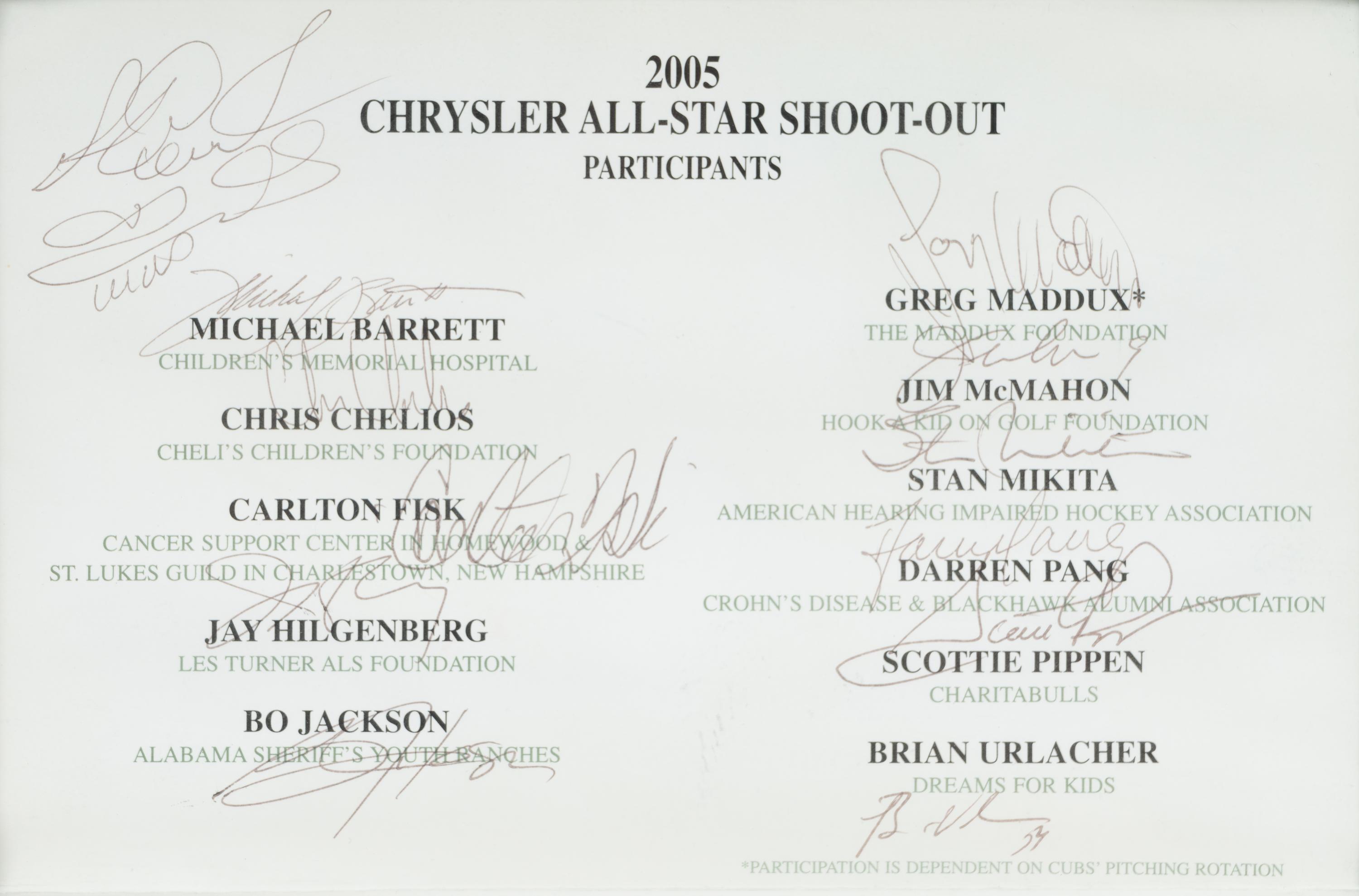 A 2005 Chrysler All-Star Shoot-Out Multi Signed Autograph Program Sheet Featuring Multiple Chicago Sports Legends Including Scottie Pippen, Greg Maddux and Bo Jackson,