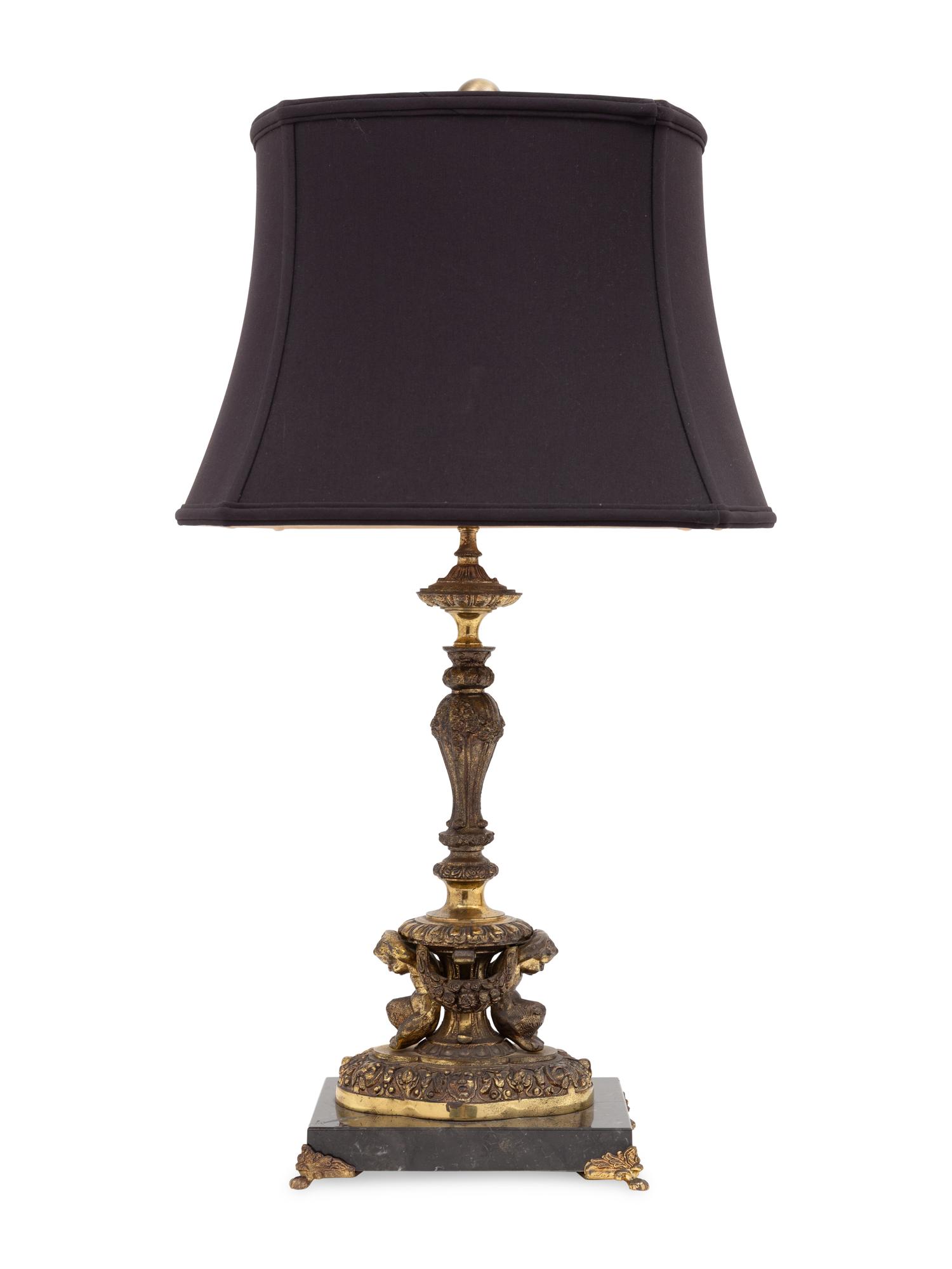 A French Gilt Metal and Marble Table Lamp