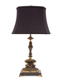 A French Gilt Metal and Marble Table Lamp