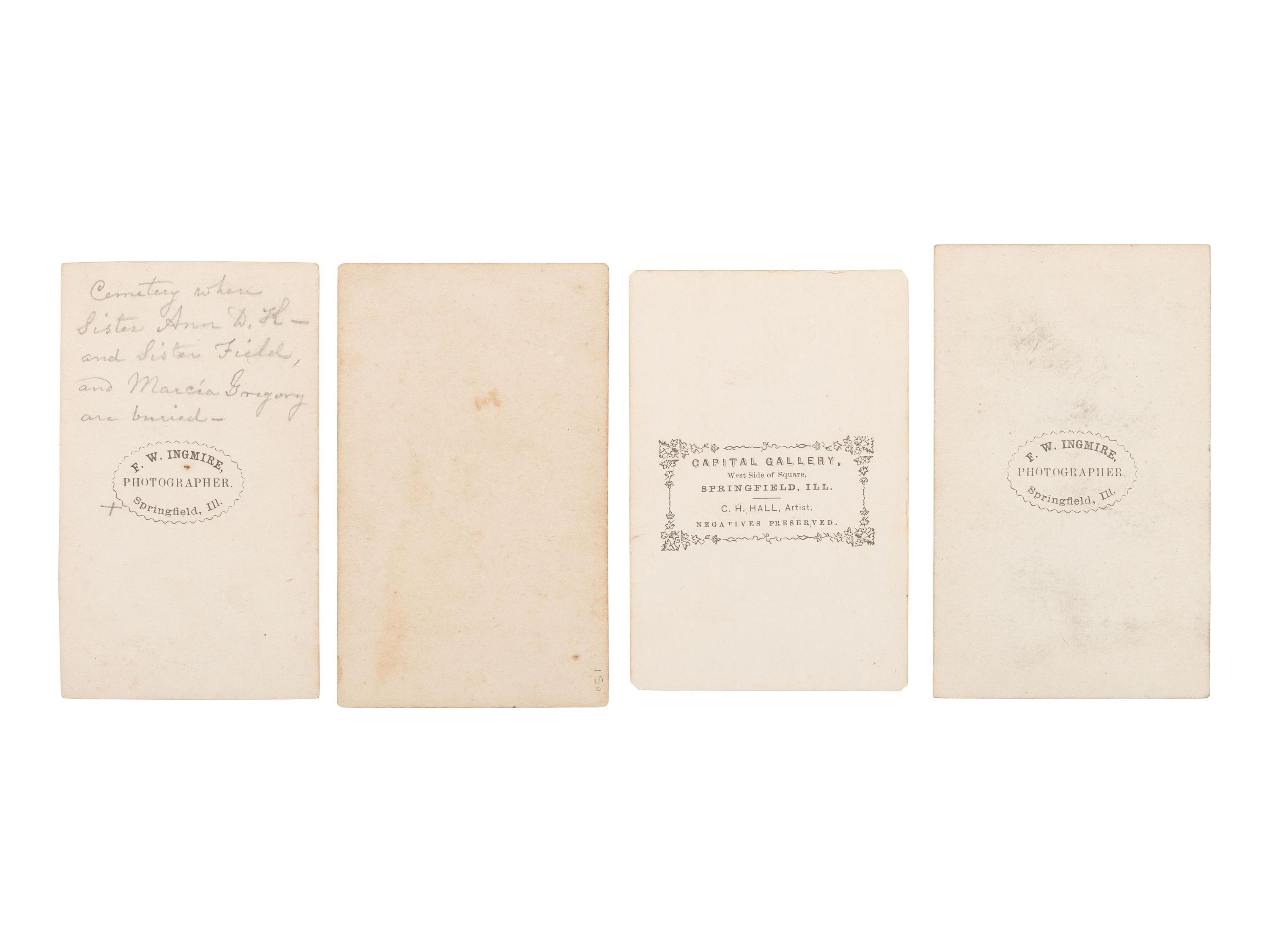 [LINCOLN, Abraham (1809-1865)]. 8 CDVs of Oak Ridge Cemetery in Springfield, IL, ft. Lincoln's tomb and receiving vault.