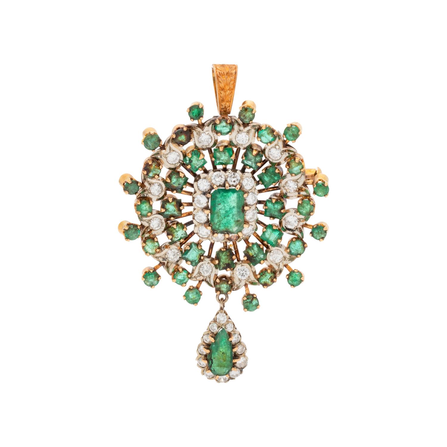 EMERALD AND DIAMOND PENDANT/BROOCH