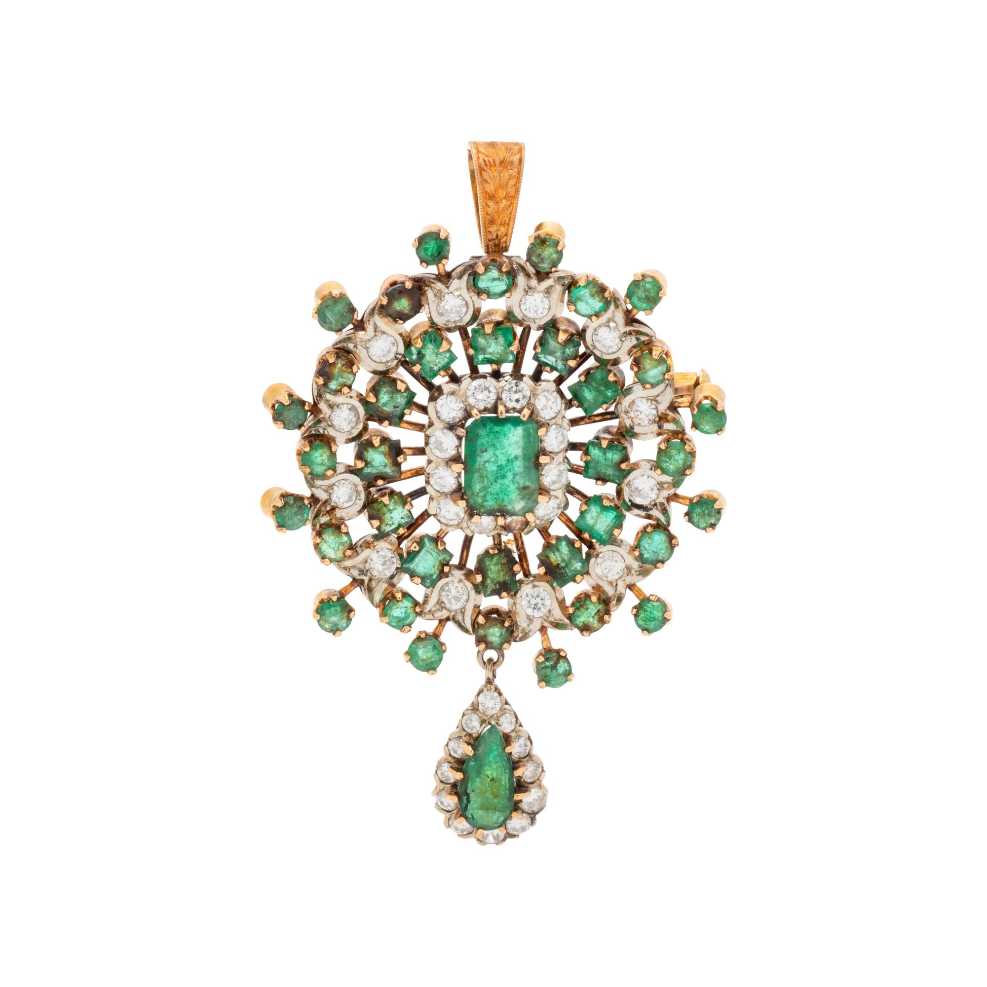 EMERALD AND DIAMOND PENDANT/BROOCH