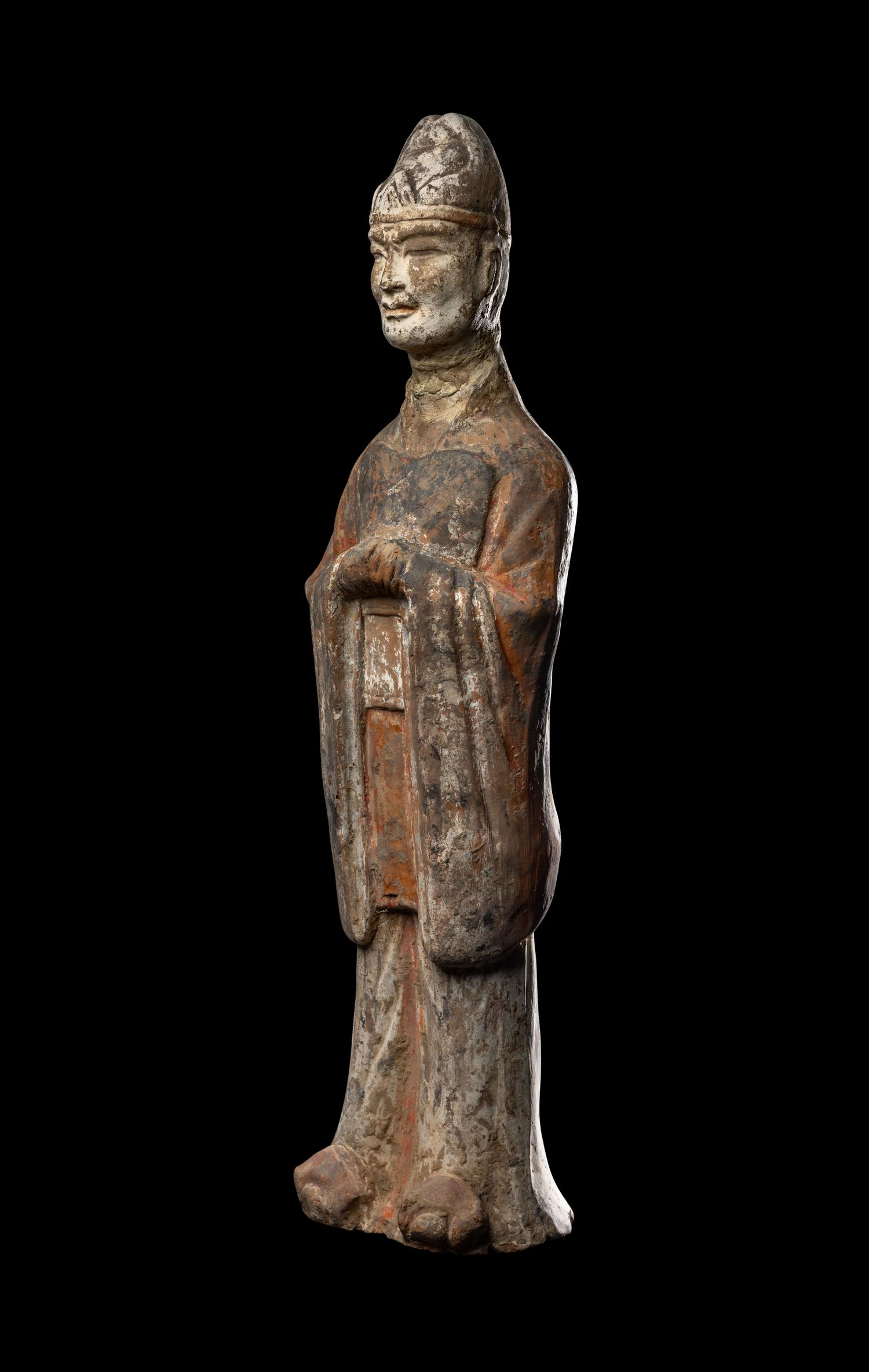 A Chinese Painted Pottery Figure of Standing Official