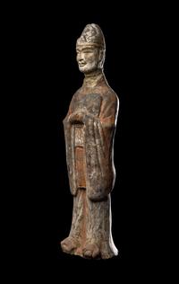 A Chinese Painted Pottery Figure of Standing Official