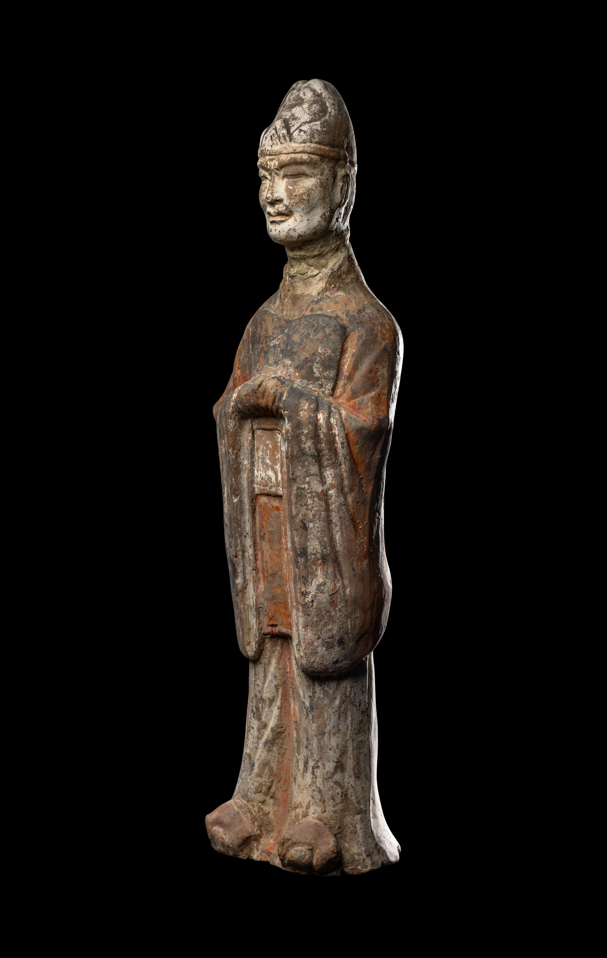 A Chinese Painted Pottery Figure of Standing Official