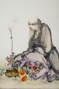 A Set of Four Famille Rose Porcelain Inset Wood Panels