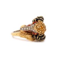 YELLOW GOLD, DIAMOND AND ENAMEL RAM'S HEAD RING