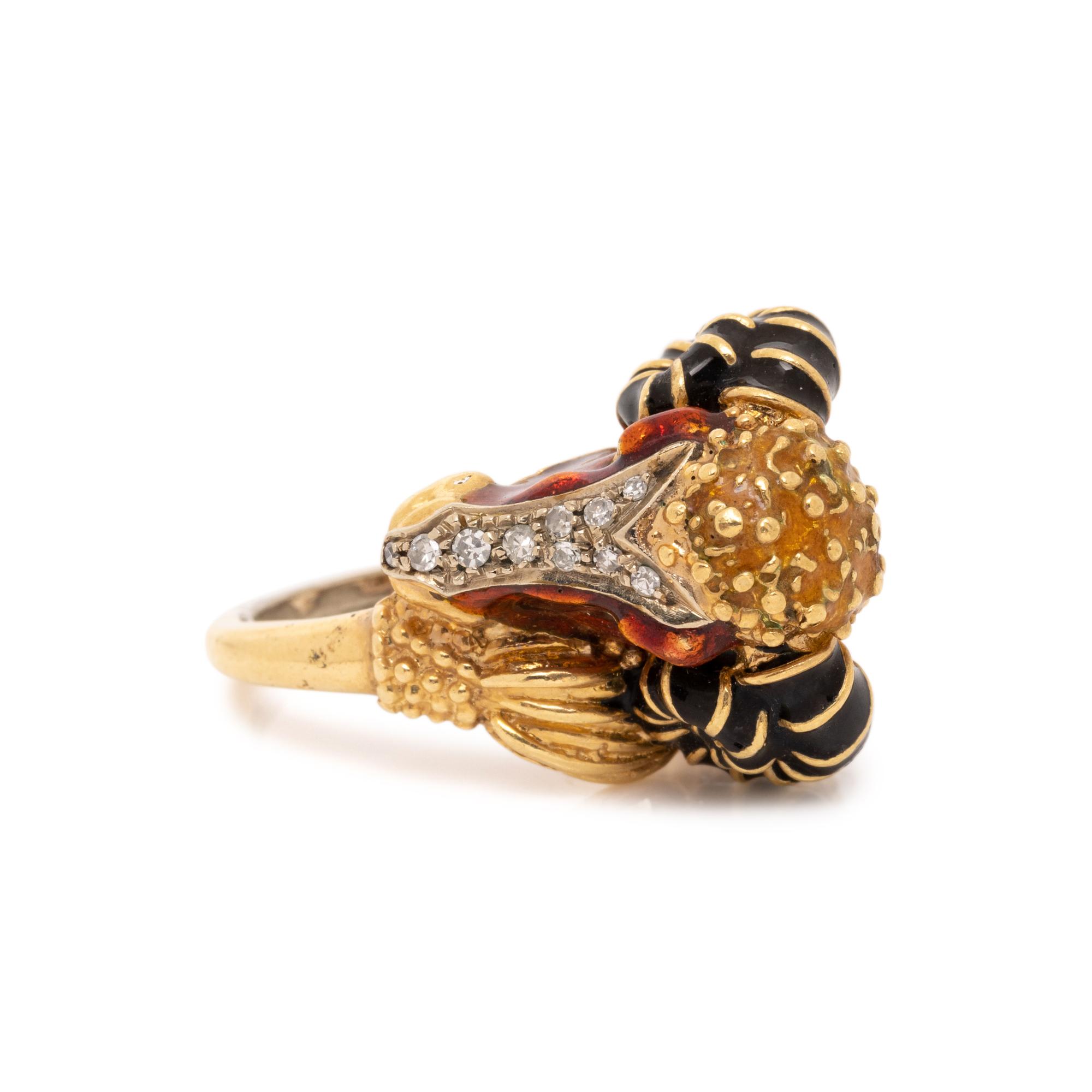 YELLOW GOLD, DIAMOND AND ENAMEL RAM'S HEAD RING