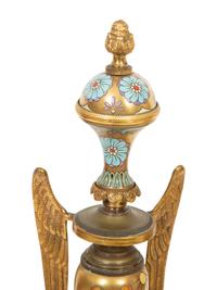 A Pair of Continental Egyptian Revival Porcelain and Gilt Bronze Urn Ornaments