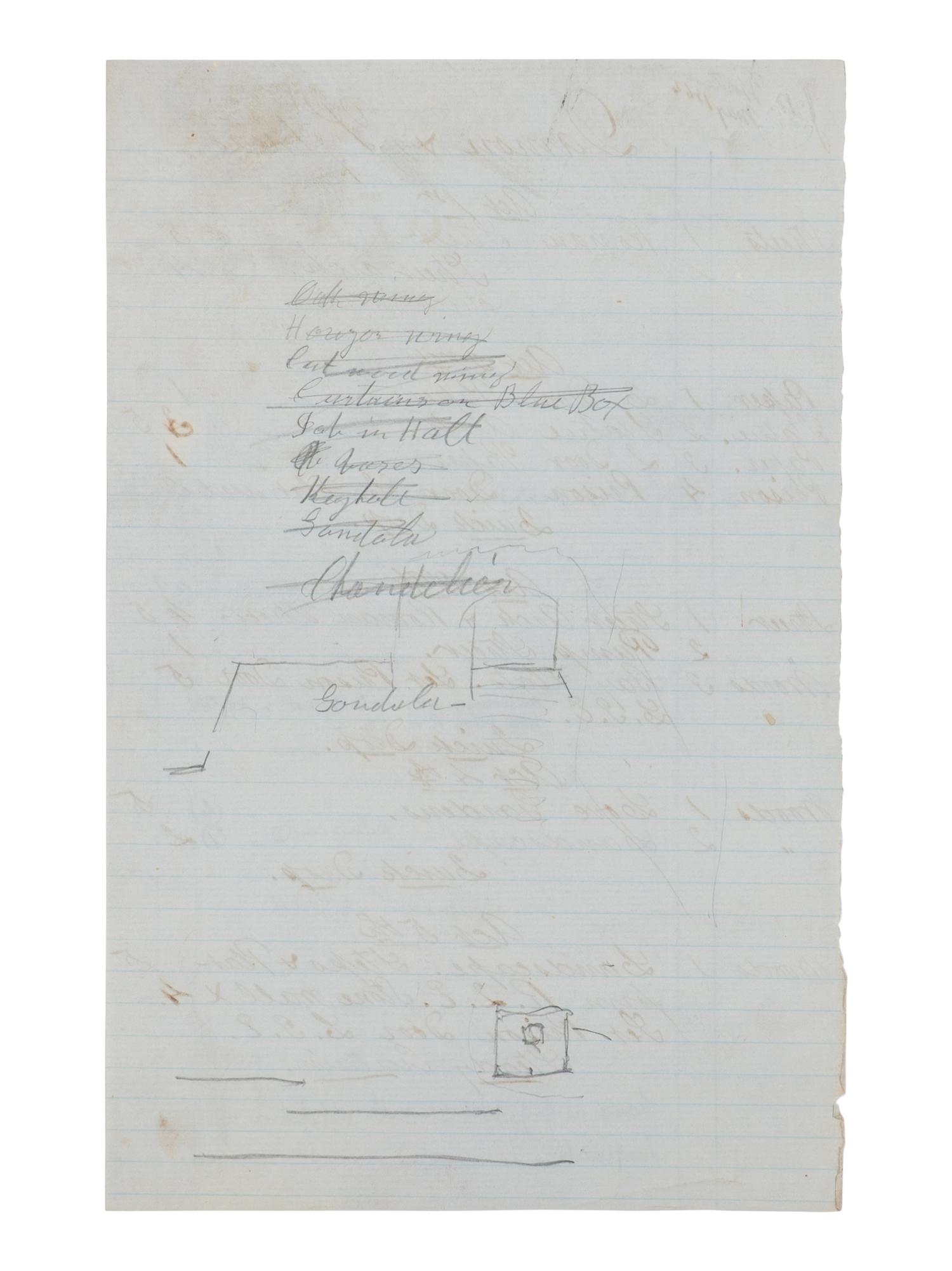 [BOOTH, John Wilkes (1838-1865)]. A group of 5 manuscript scenery lists for plays in which John Wilkes Booth performed, ca 1862-1864.