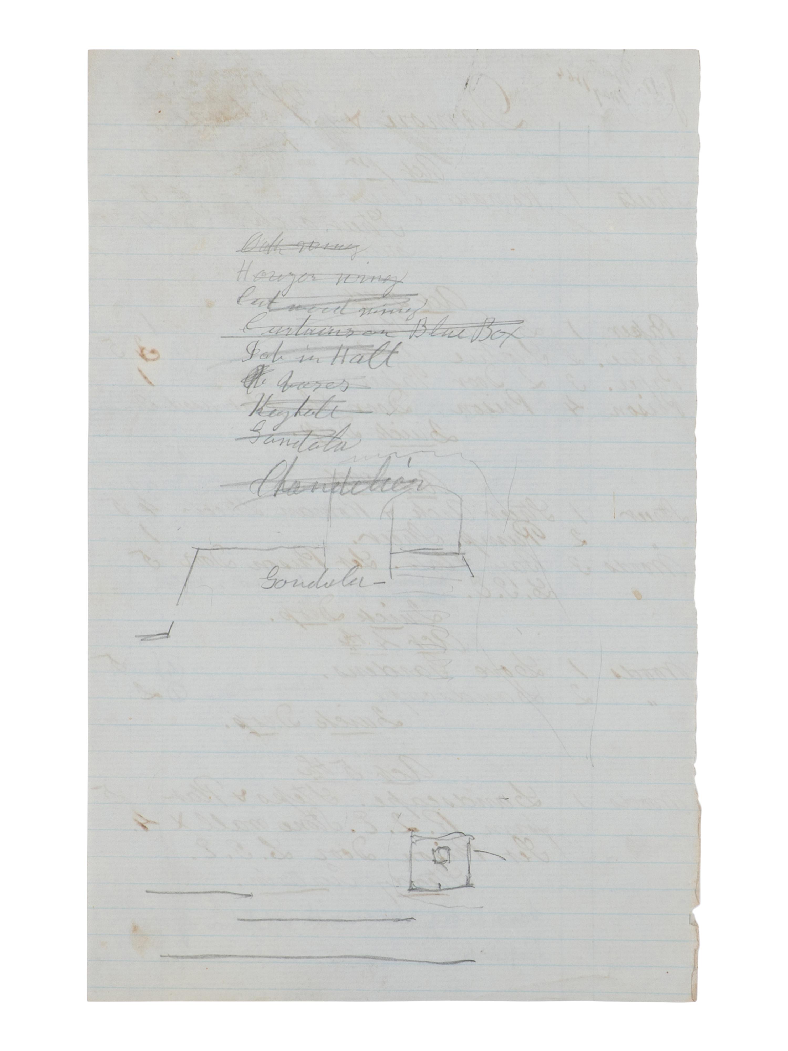 [BOOTH, John Wilkes (1838-1865)]. A group of 5 manuscript scenery lists for plays in which John Wilkes Booth performed, ca 1862-1864.