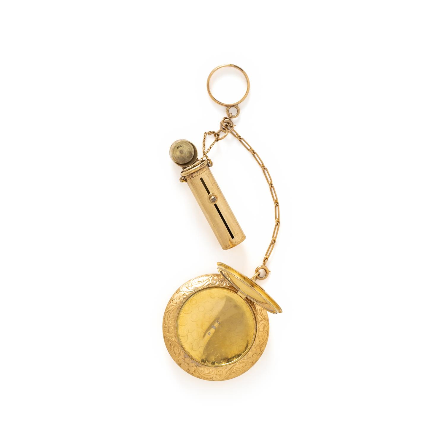 YELLOW GOLD COMPACT AND LIPSTICK HOLDER