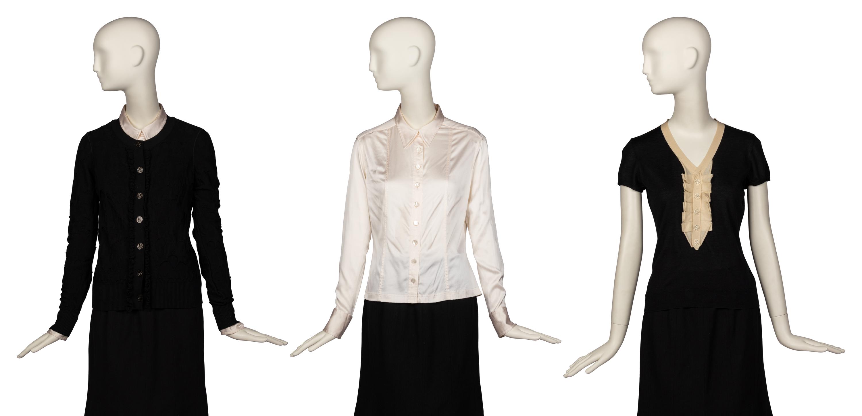 Group of Chanel Separates; One Knit Cardigan, One Shirt, One Skirt, One Knit Top