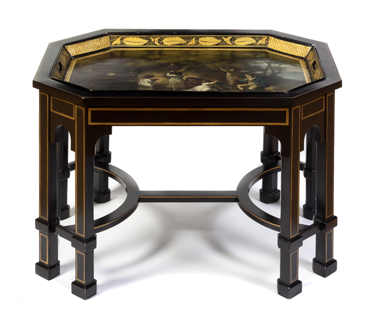 A Victorian Tole Painted Tray, 19TH CENTURY, Height 21 3/4 x width 33 x depth 24 inches. — 19TH CENTURY,