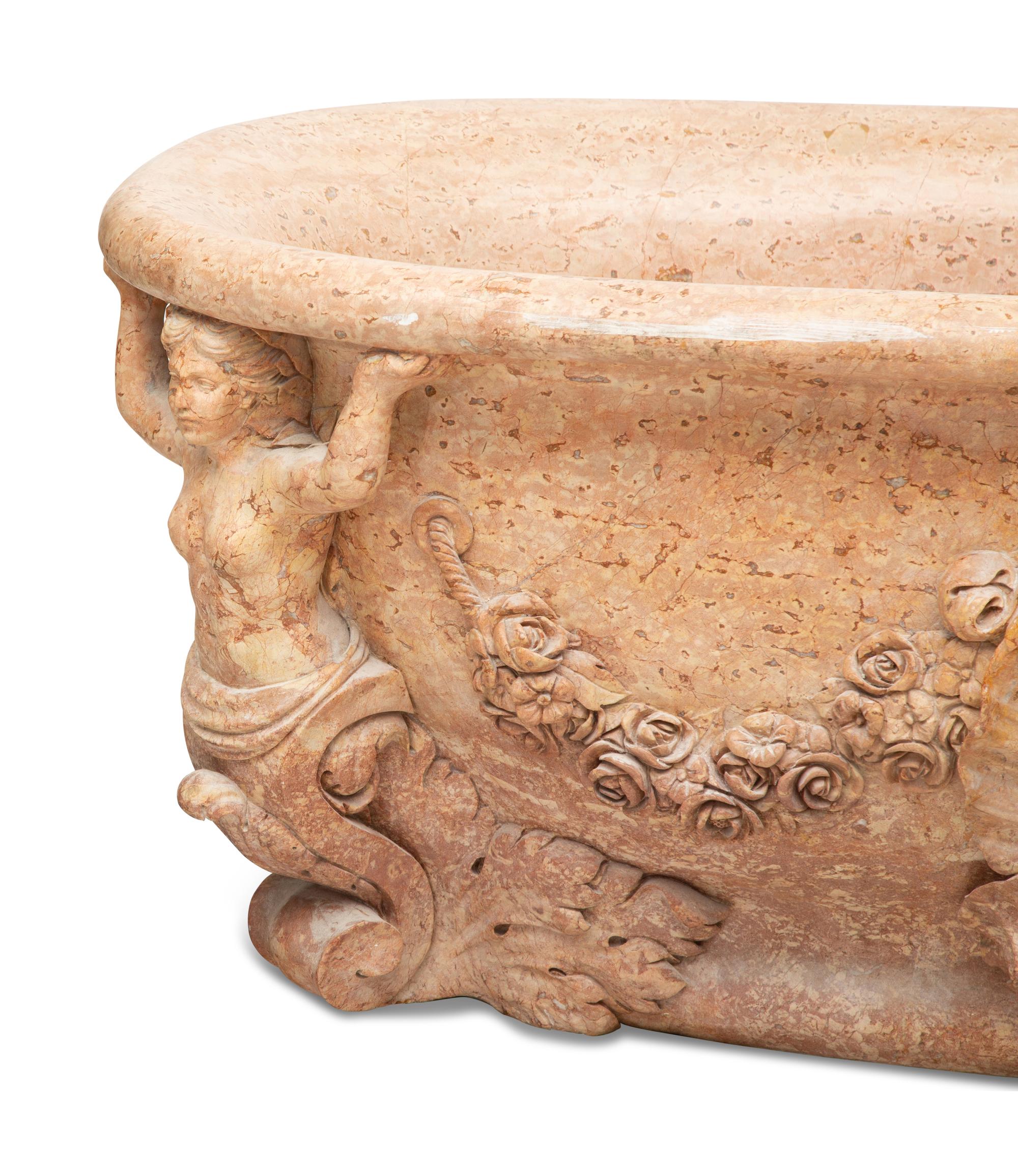 An Italian Carved Rouge Marble Bath Tub — 20th Century
