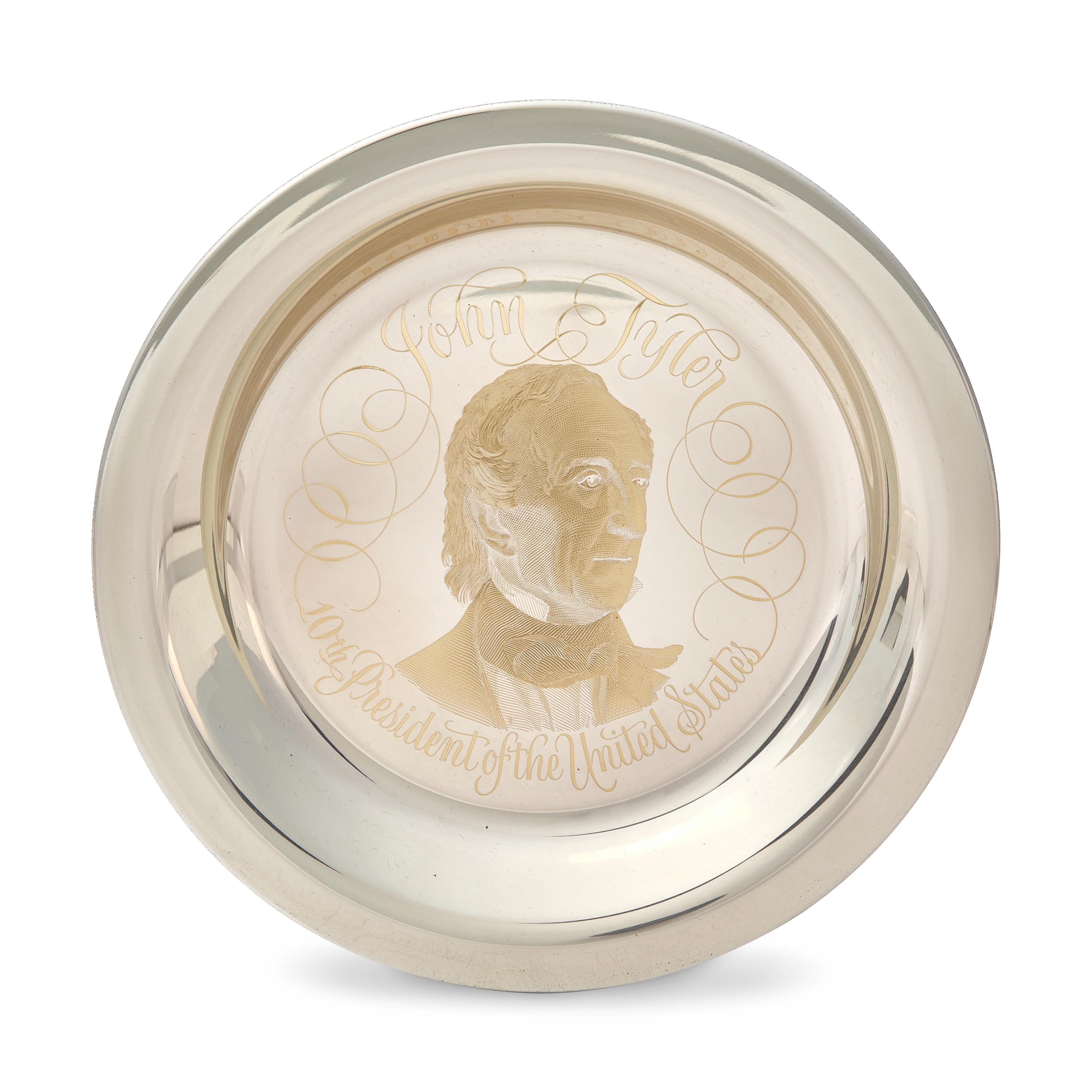 A Group of Twelve Franklin Mint 24K Gold Inlaid Sterling Presidential Plates, Circa 1976