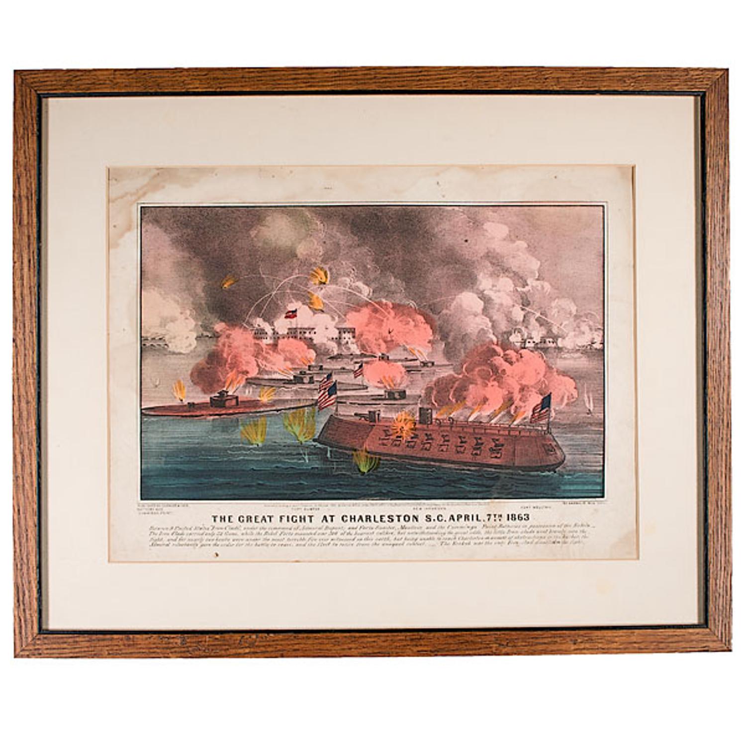 [CIVIL WAR]. A group of 3 Currier & Ives Naval Battle lithographs, comprising: