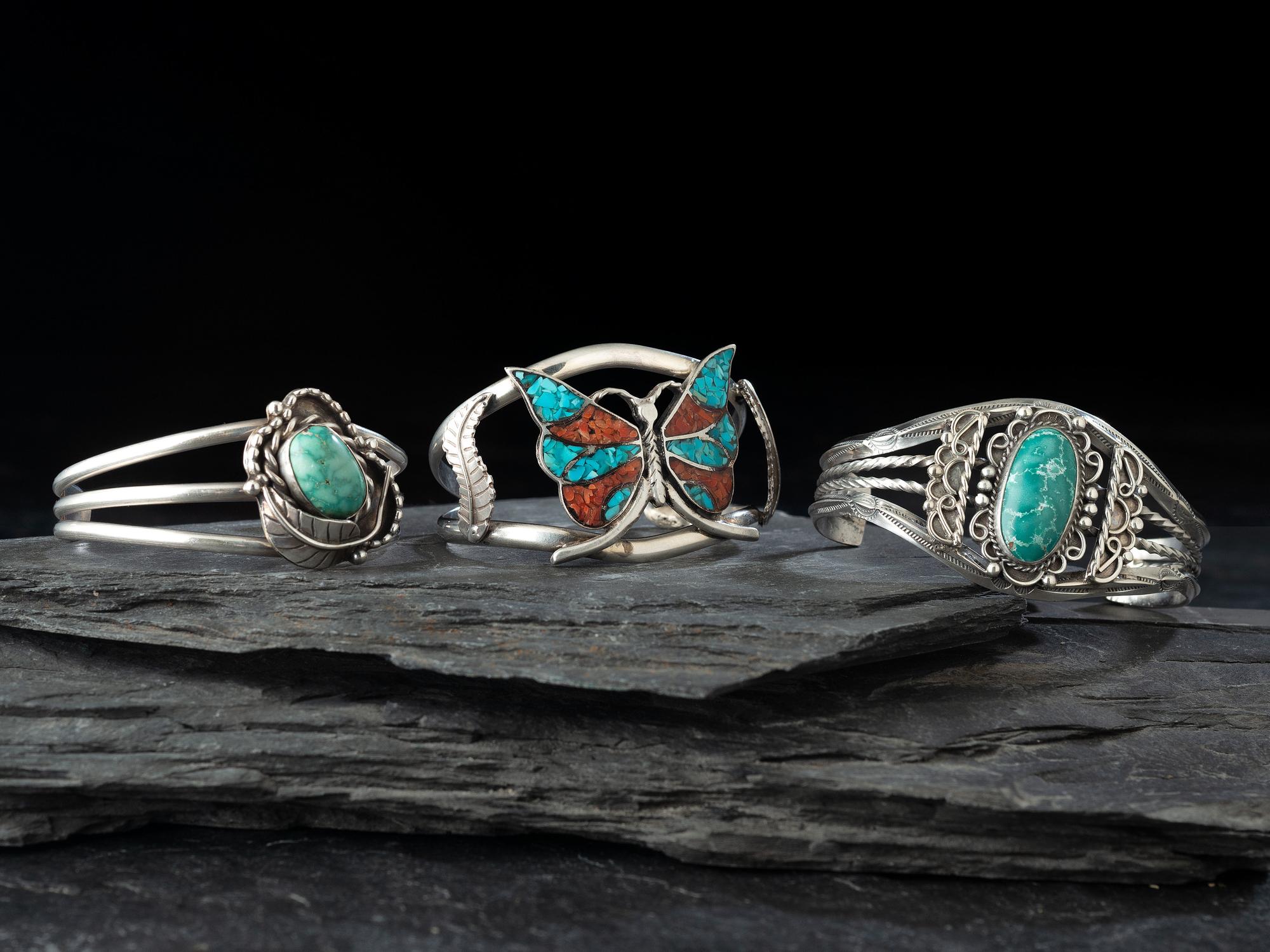 Navajo Silver Cuff Bracelets, with Inlay
