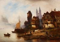 Wilhelm Alexander Meyerheim, (German, 1815-1882), On the Banks of the Scheldt River