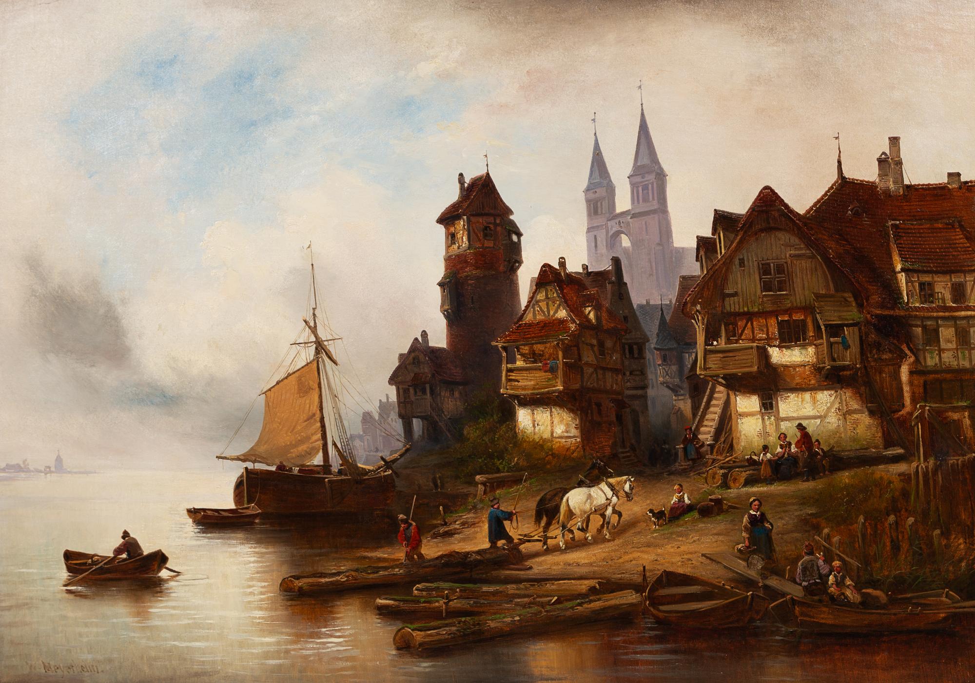 Wilhelm Alexander Meyerheim, (German, 1815-1882), On the Banks of the Scheldt River