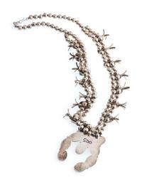 Navajo Silver and Turquoise Squash Blossom Necklace