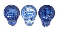 Three Sets of Staffordshire Cups and Saucers Diameter of largest 5 7/8 inches.