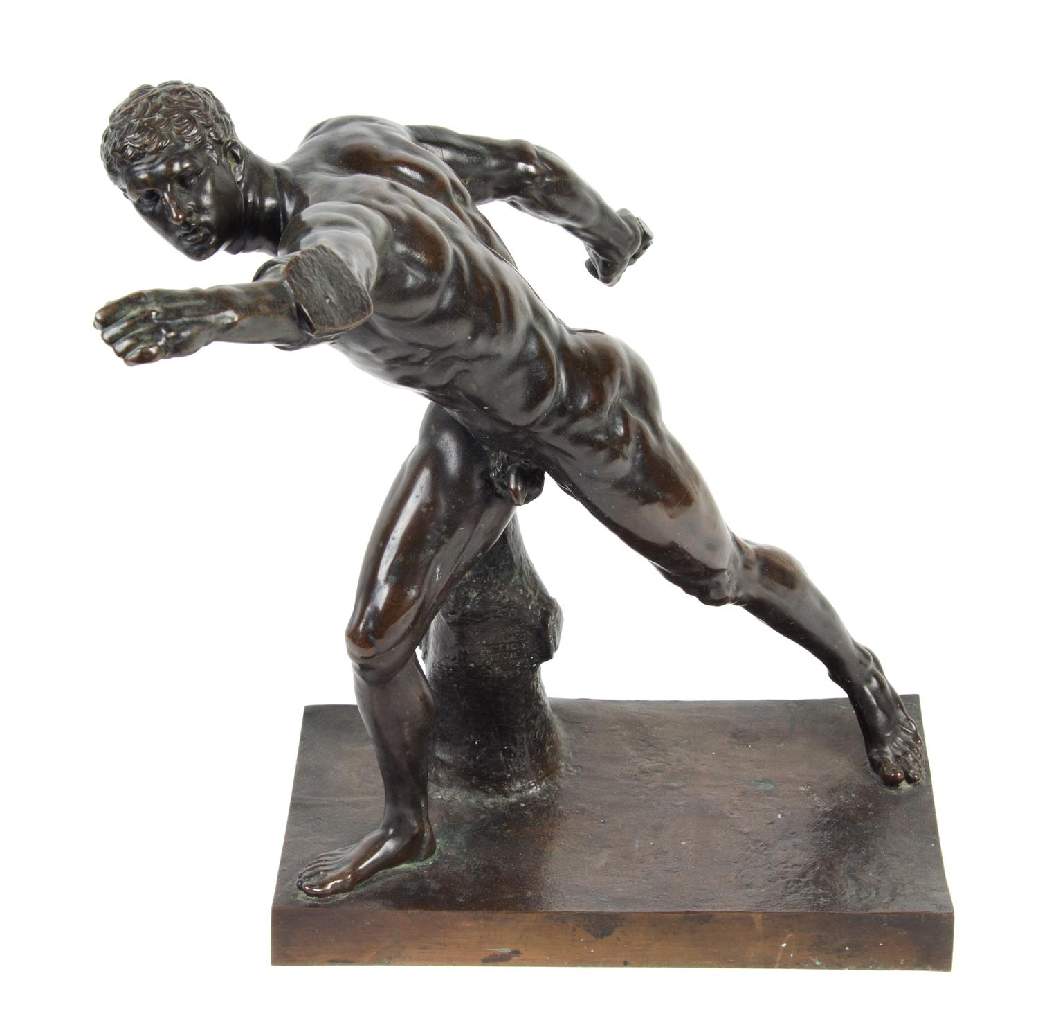 A Continental Bronze figure Height 19 1/4 x width 13 1/2 inches. — AFTER THE ANTIQUE BY AGASIAS OF EPHESOS
