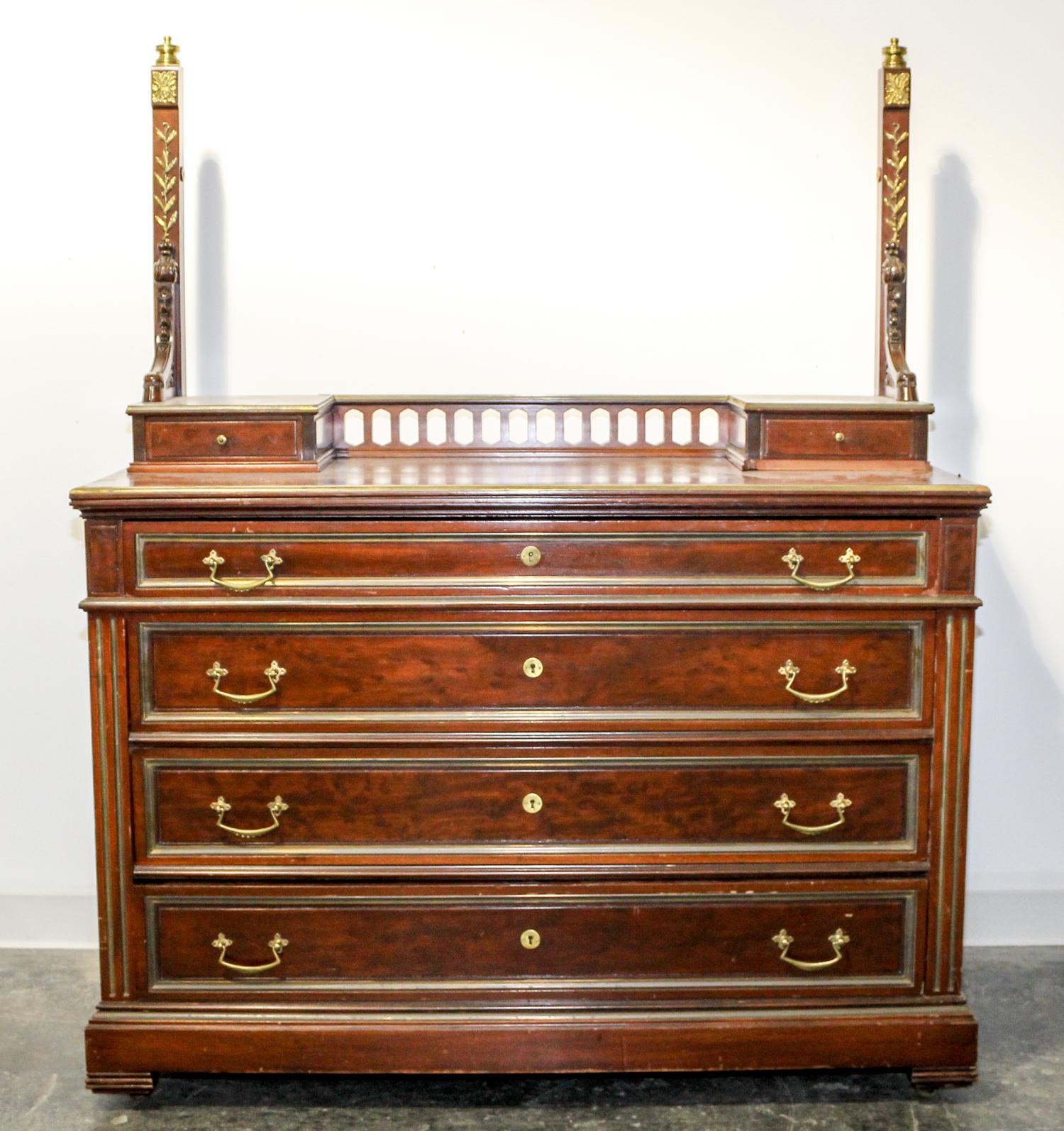A Brass-Mounted Mahogany Chest Height overall 62 1/4 x width 49 3/4 x depth 20 1/2 inches. — CIRCA 1900