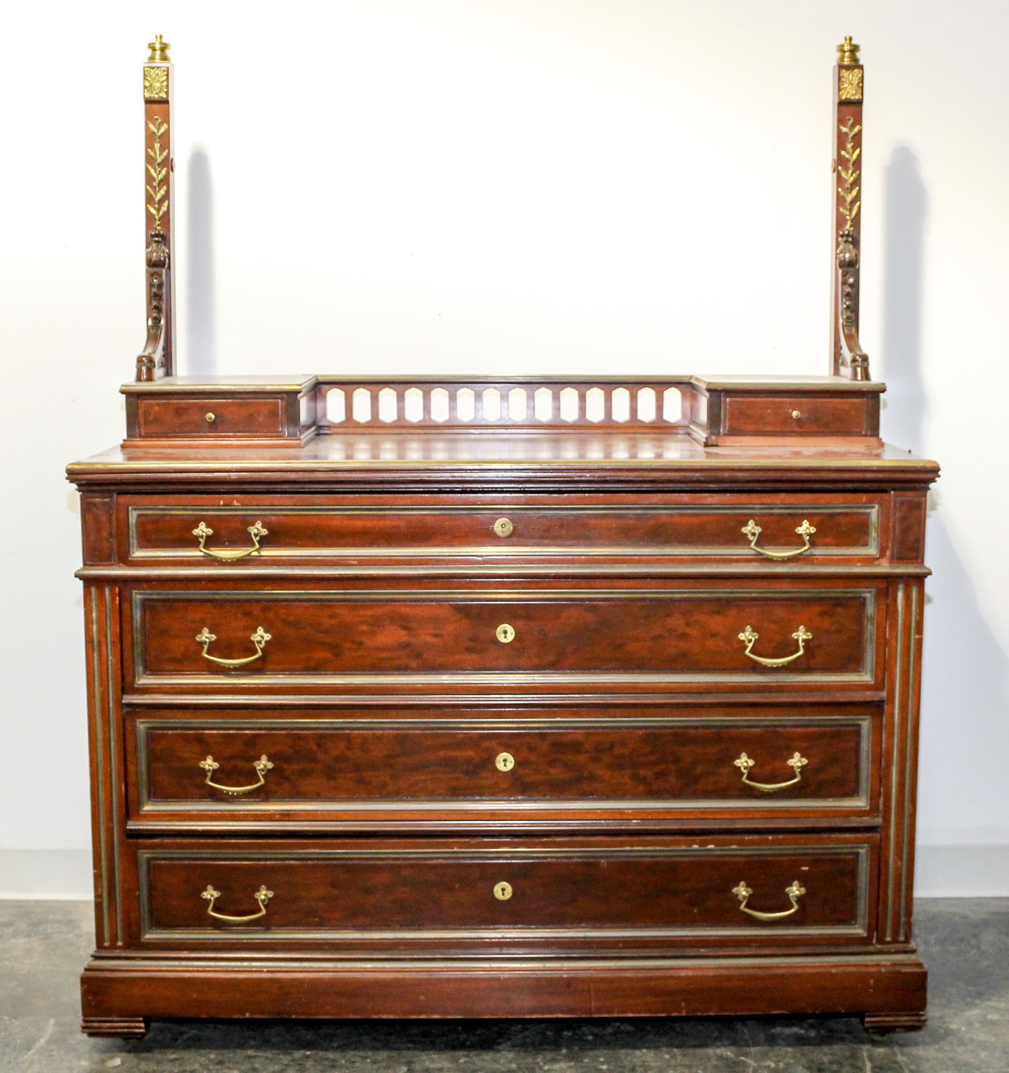 A Brass-Mounted Mahogany Chest Height overall 62 1/4 x width 49 3/4 x depth 20 1/2 inches. — CIRCA 1900