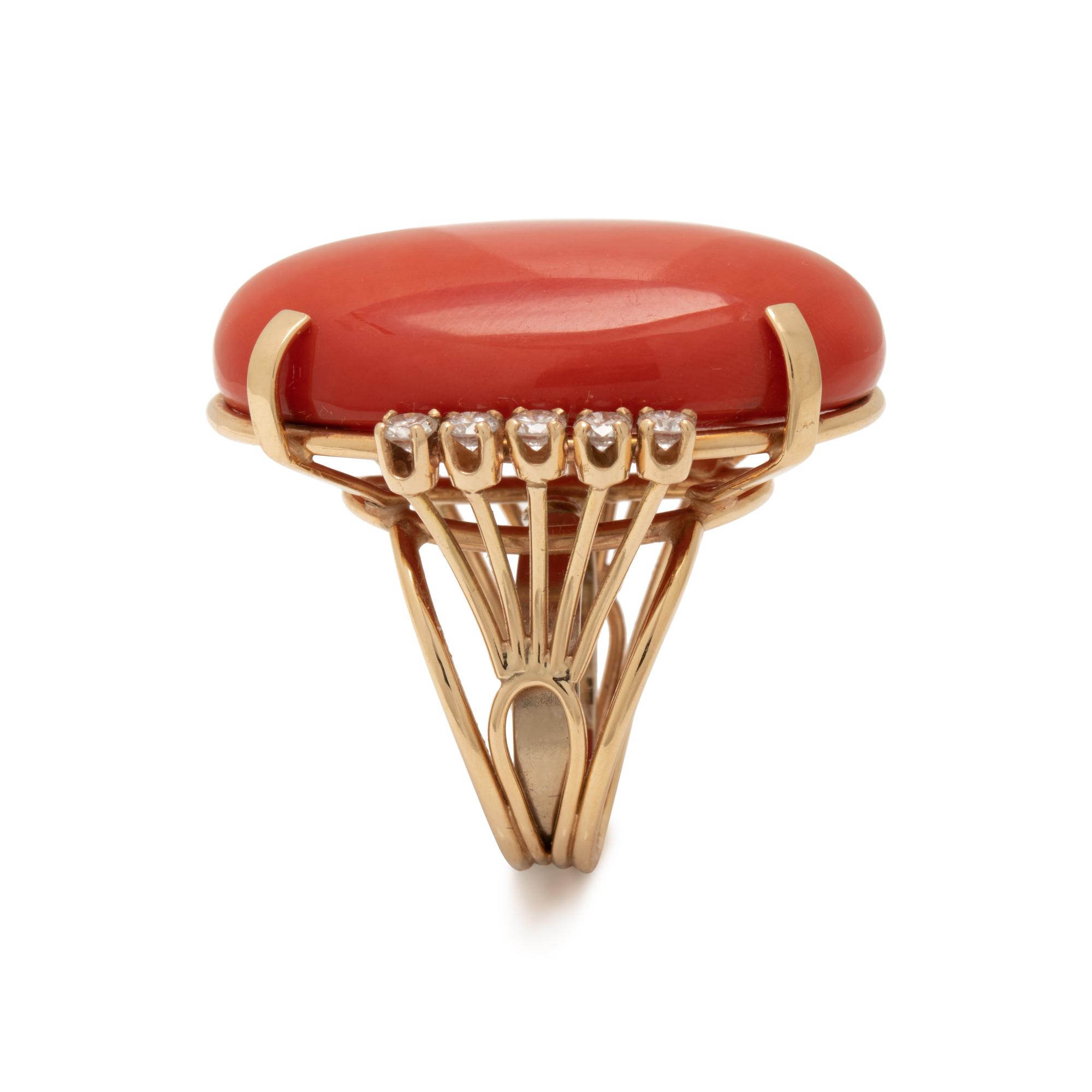 CORAL AND DIAMOND RING