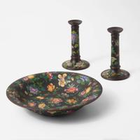 A Wedgwood Black Basalt Capri Ware Console Set UK, circa 1900