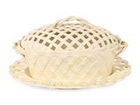 An English Creamware Covered Basket and Underplate