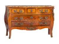 A Régence Style Bronze Mounted Marble Top Marquetry Commode