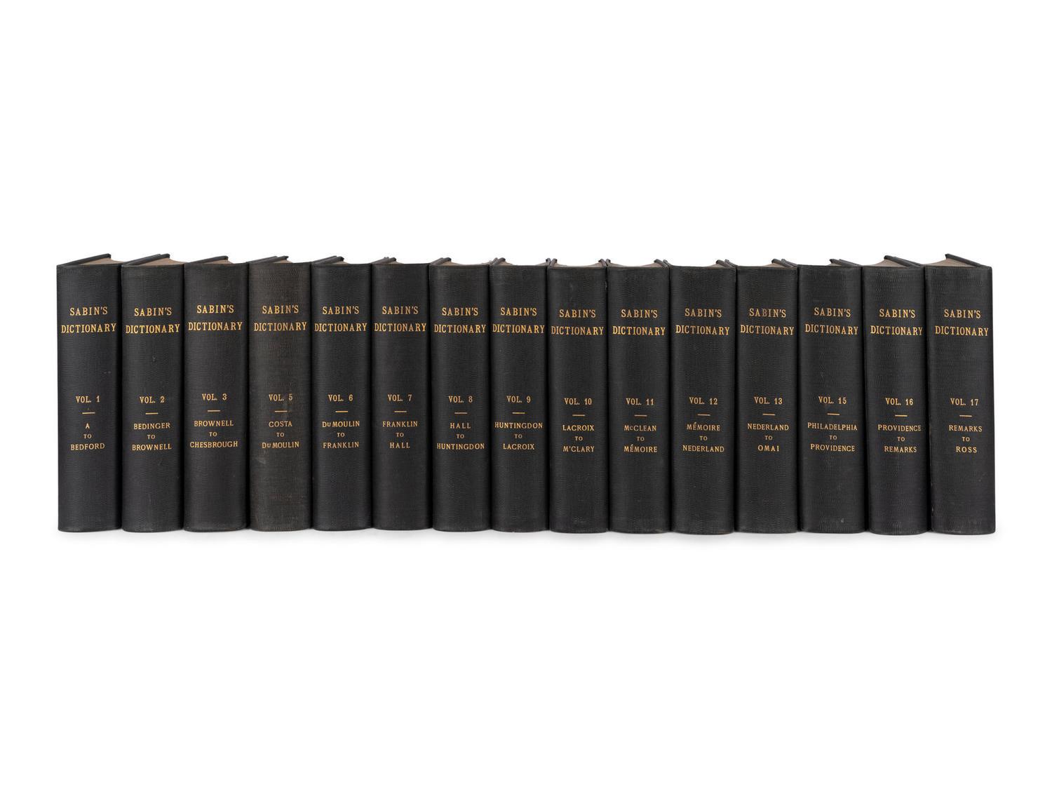 [AMERICANA - BIBLIOGRAPHY]. SABIN, Joseph (1821-1881). A Dictionary of Books Relating to America . R.W.G VAIL, editor. New York: Joseph Sabin, 1868-1936.