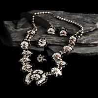 Zuni Mosaic Inlay Sun Face Squash Blossom Necklace with Matching Earrings and Ring