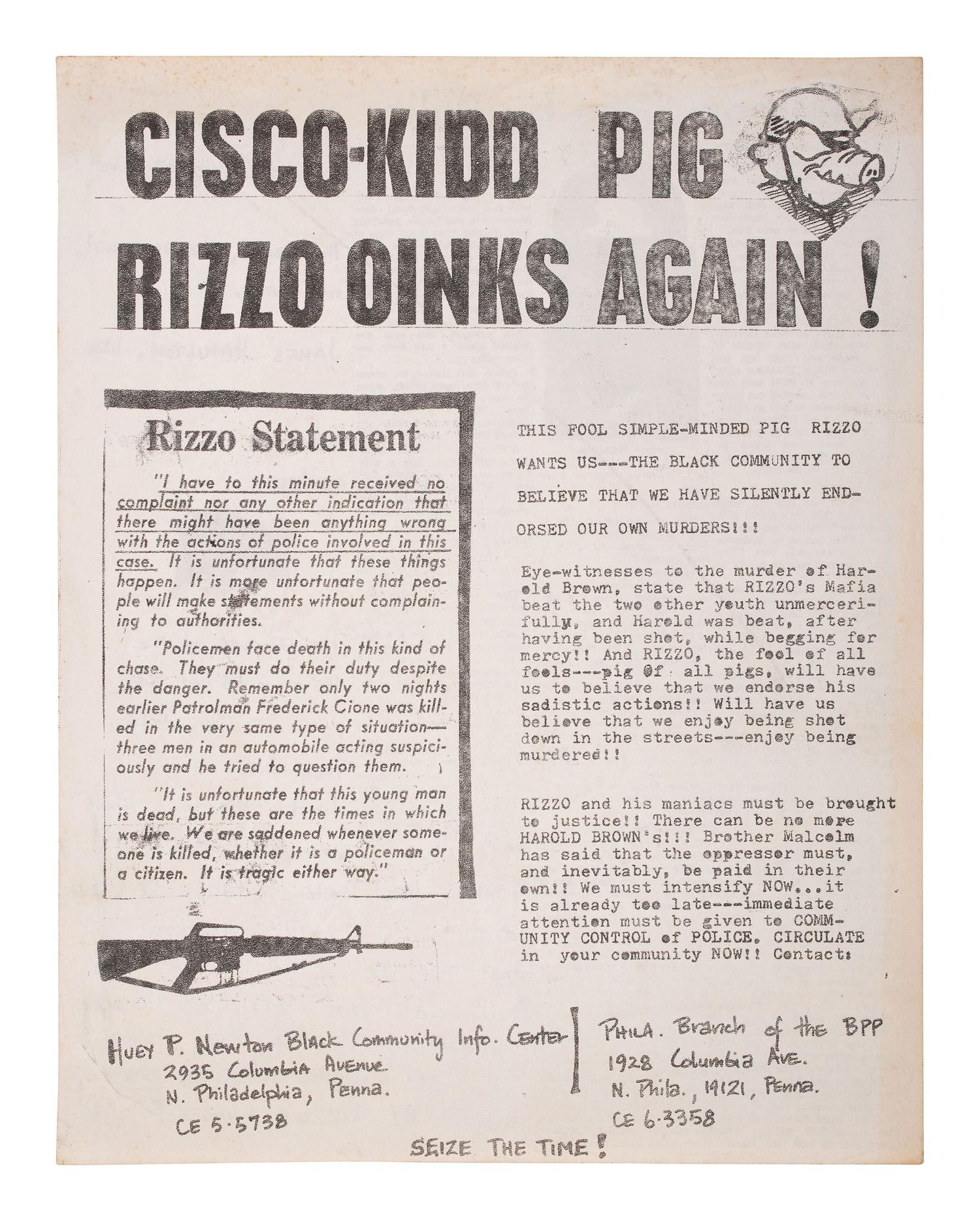 [CIVIL RIGHTS]. A pair of flyers denouncing Philadelphia Police Commissioner Frank Rizzo.