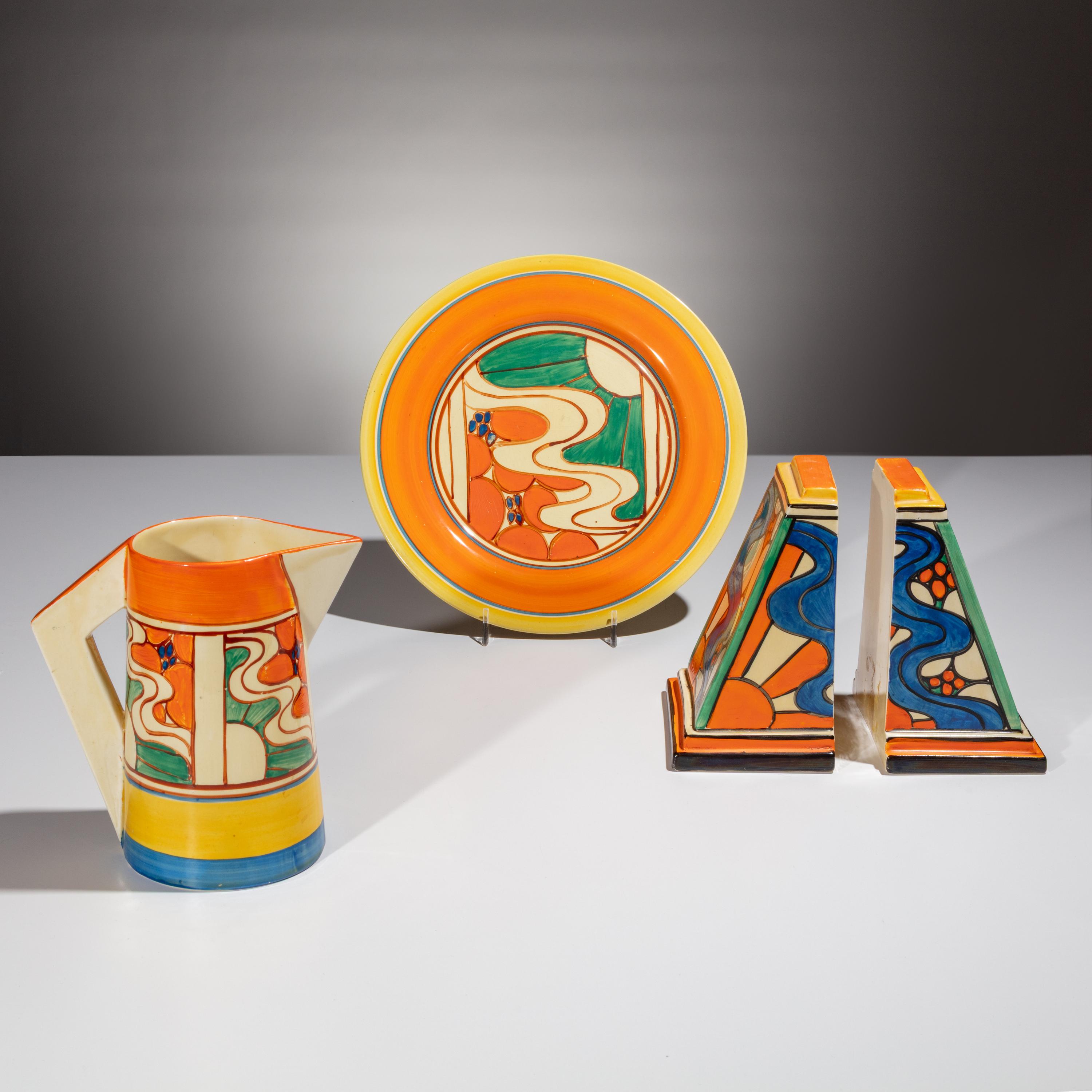 Clarice Cliff (English, 1899–1972) — Sunrise pattern, 4 pieces