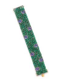 EMERALD, TANZANITE AND DIAMOND BRACELET