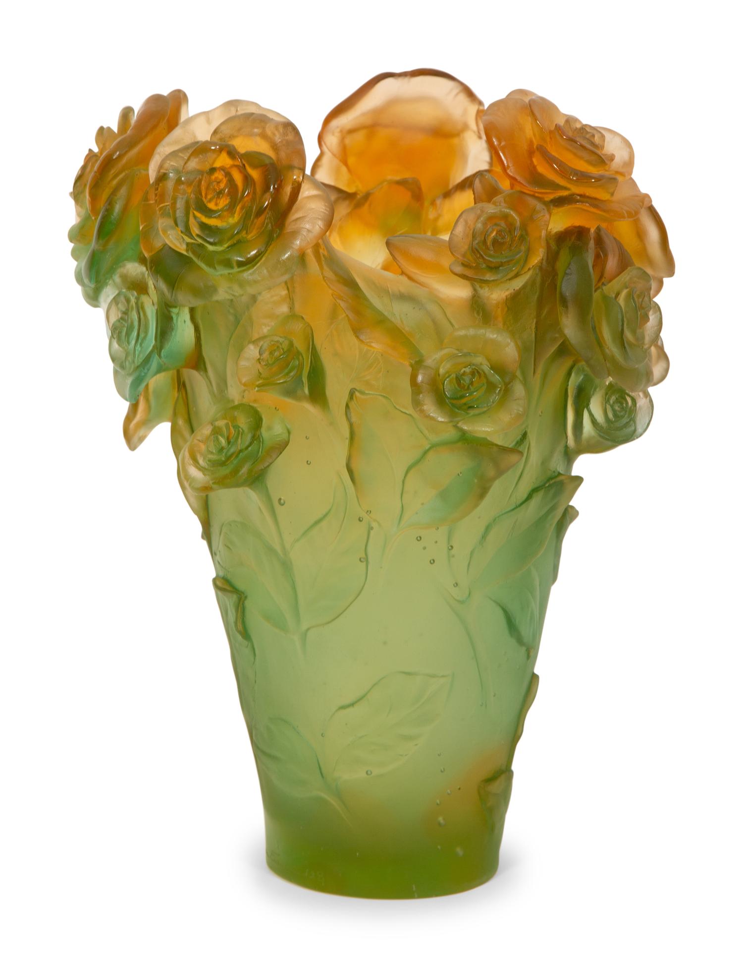 A Daum P â te de Verre Roses Vase