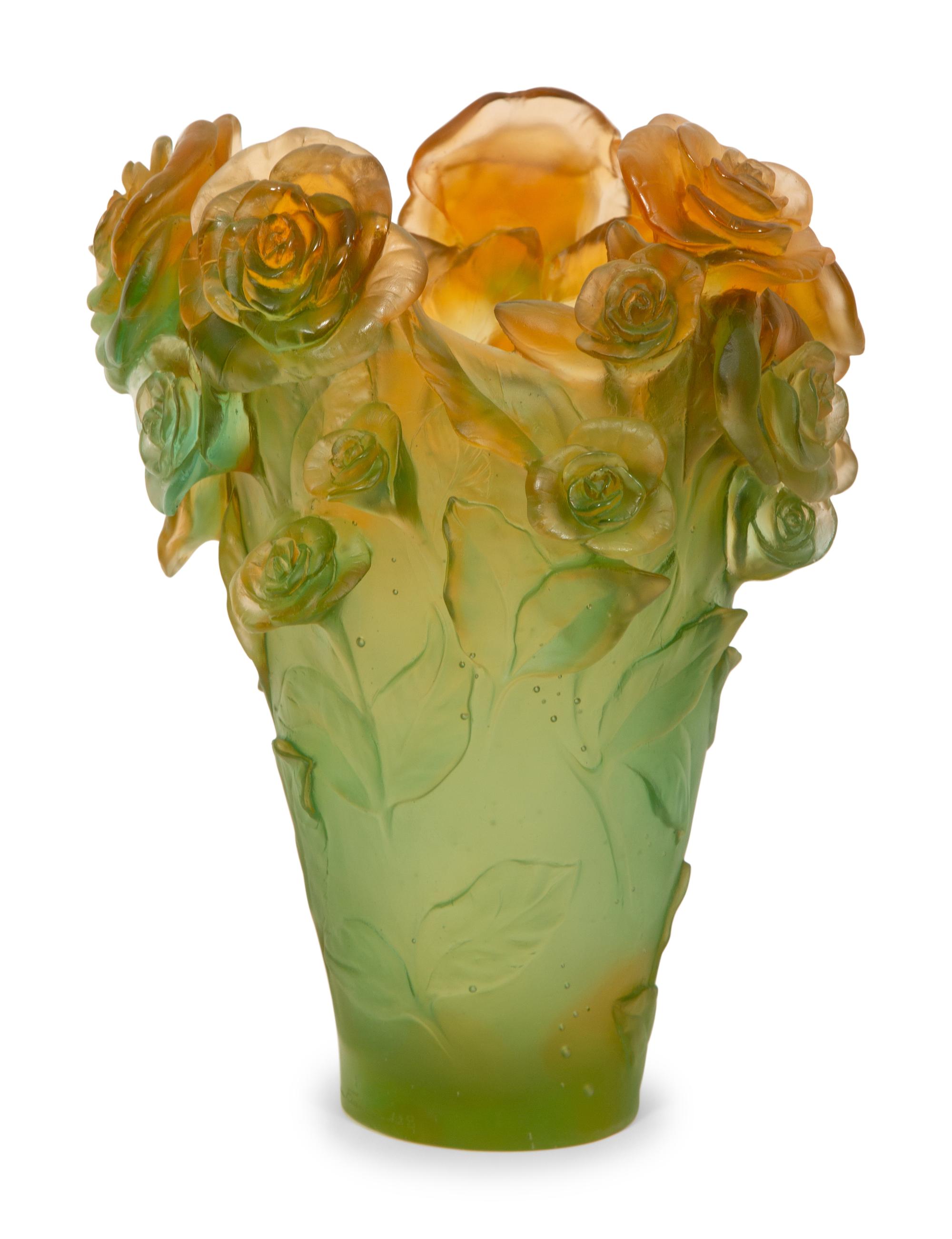 A Daum P â te de Verre Roses Vase