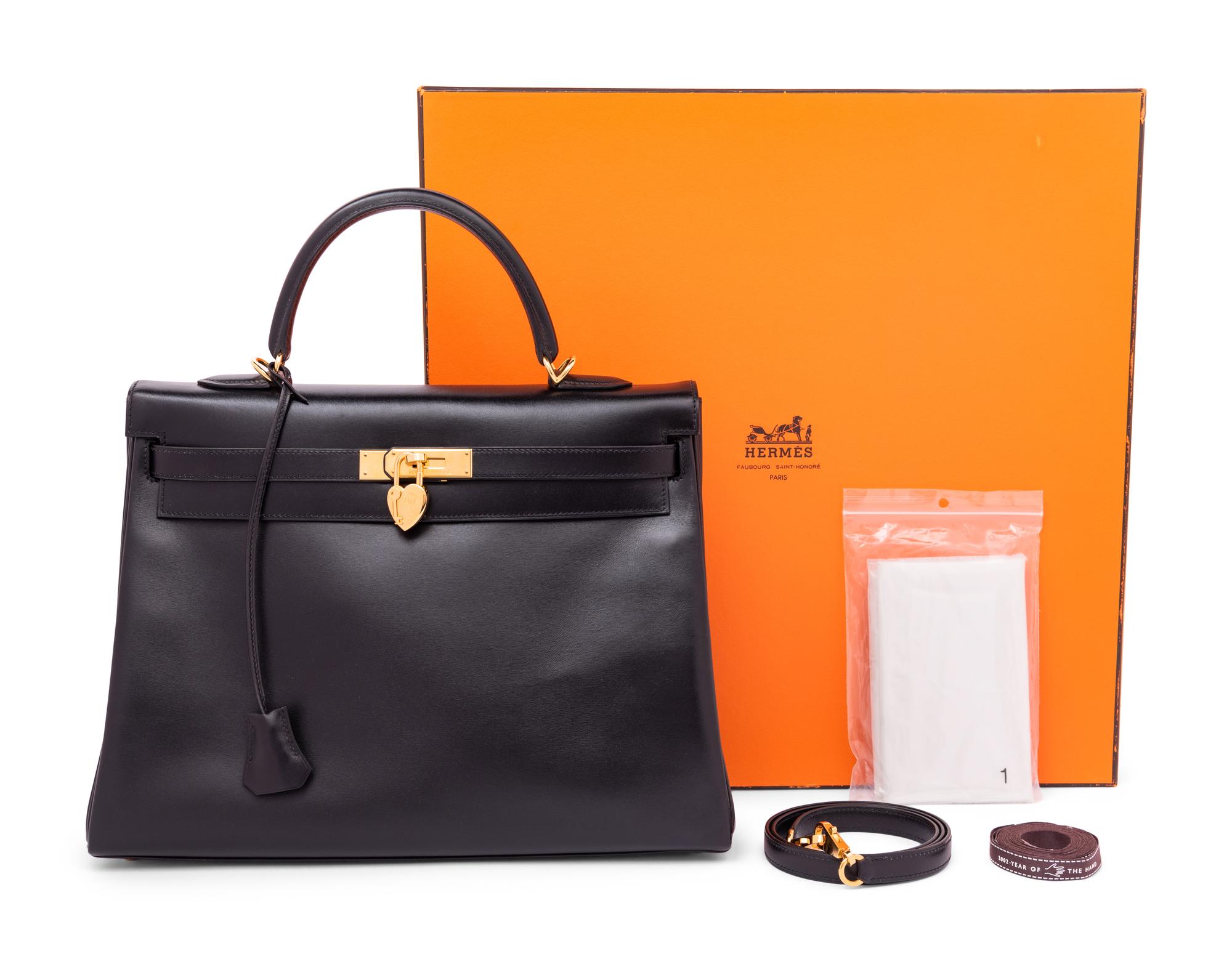 Hermès Black Leather 32cm Kelly Bag, 2002