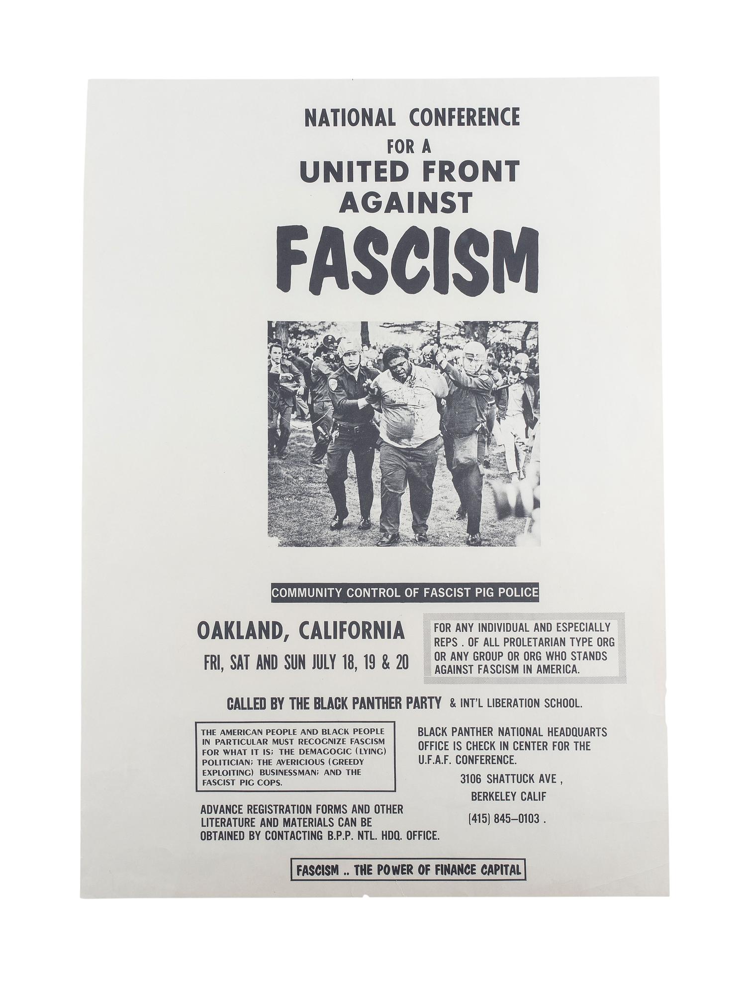 [BLACK PANTHERS]. National Conference for a United Front Against Fascism . Berkeley, California: Black Panther Party, ca 1969.