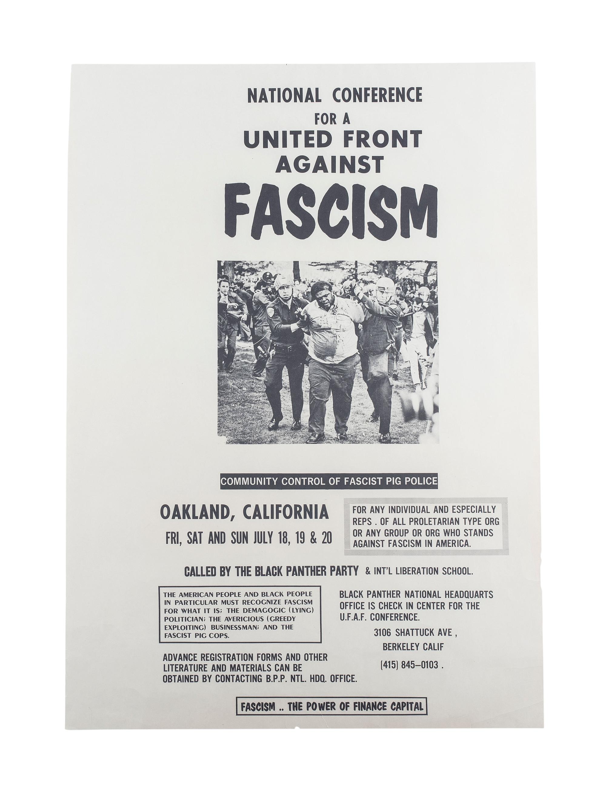 [BLACK PANTHERS]. National Conference for a United Front Against Fascism . Berkeley, California: Black Panther Party, ca 1969.