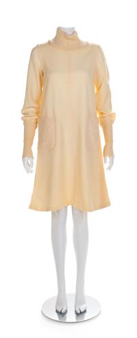 Harold Levine Cream Dress with Knit Collar and Cuffs, 1960-70s No size label