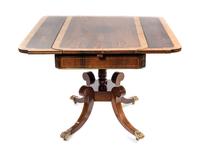 A Regency Brass Inlaid Rosewood and Satinwood Sofa Table Height 28 1/2 x width 42 x depth 23 1/4 inches. — CIRCA 1820